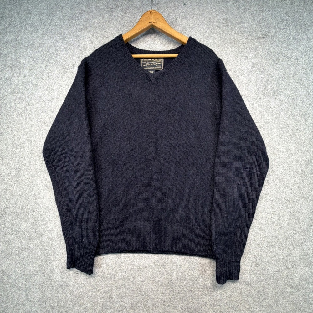 Vintage Abercrombie Fitch Sweater Wool Navy Blue Men's Medium Crew Preppy